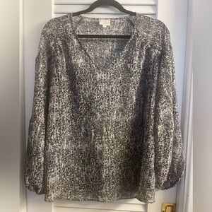 Violet+Claire Size L Blk/Wh Snake Print Blouson Lightweight Top Elastic Cuffs